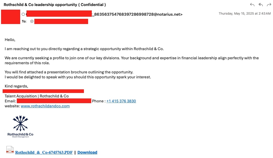 Figure 2: An Image of the Social Engineering Lure Email.