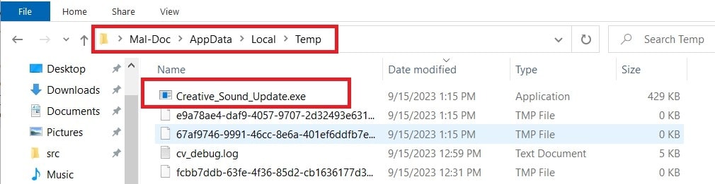 Figure 9: Dropped EXE in %Temp%.