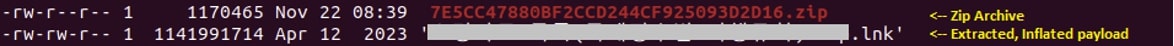 Figure 11: File size properties of Overly large LNK file