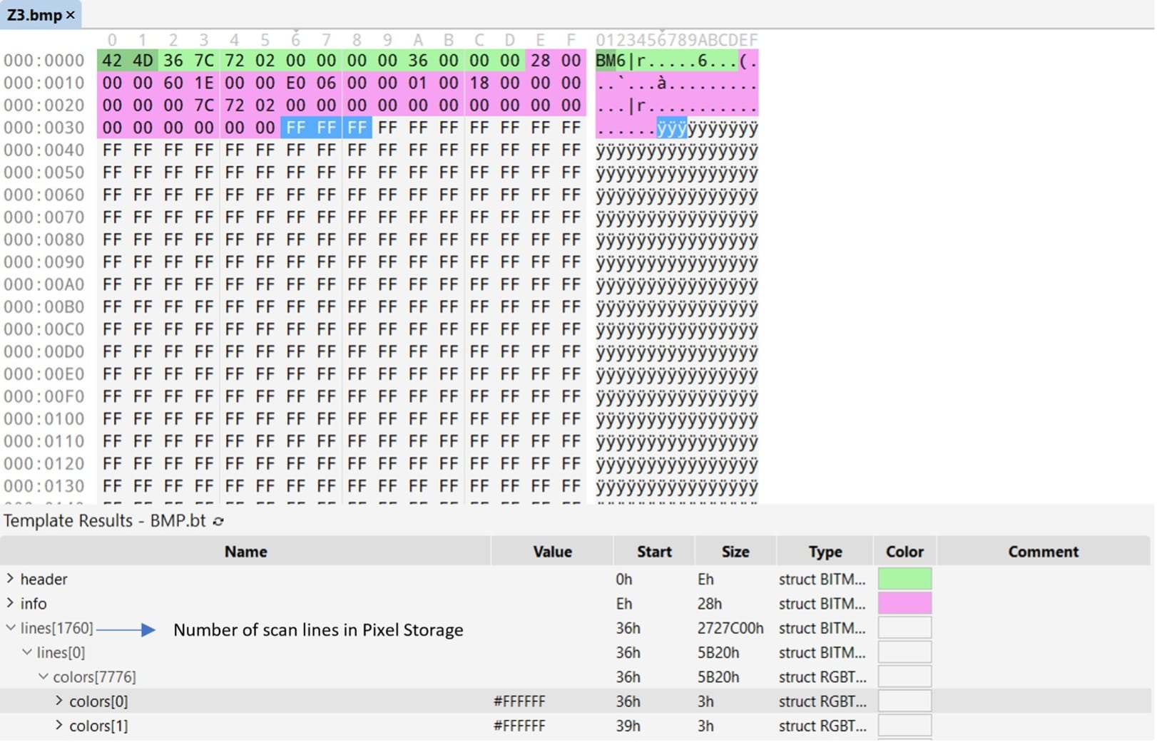 Figure 16: BMP file content