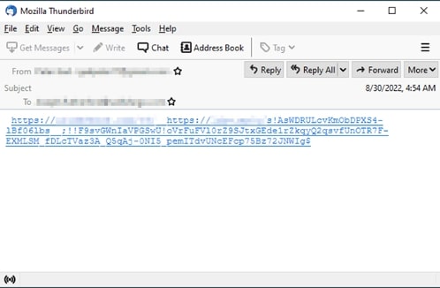 Figure 7: Email example with malicious URL Linkh