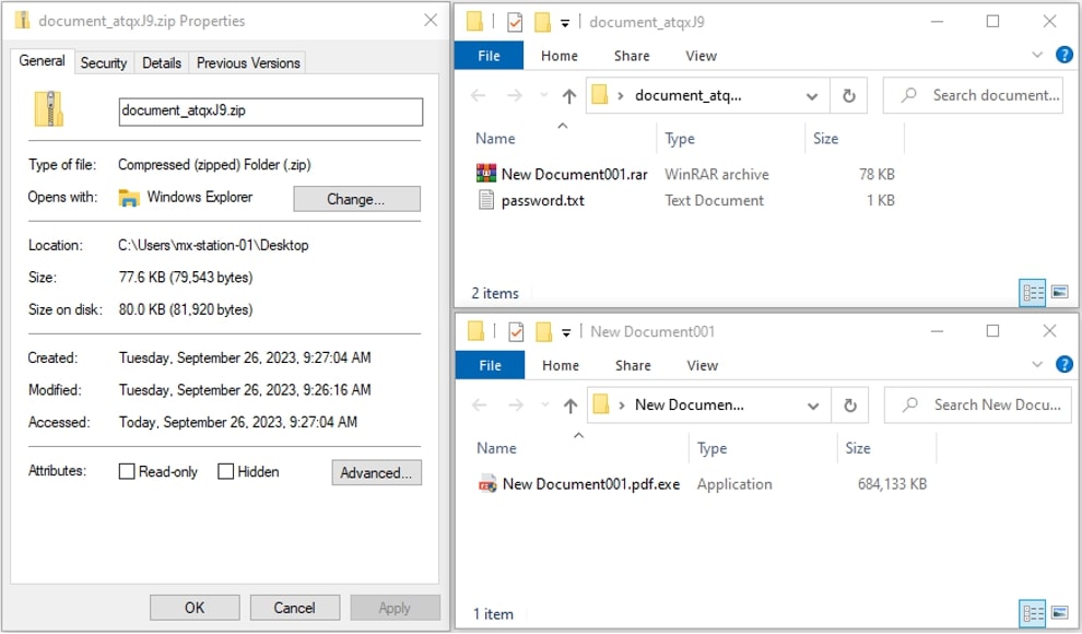 Figure 8: Showing downloaded zip file properties and extracted inflated file.