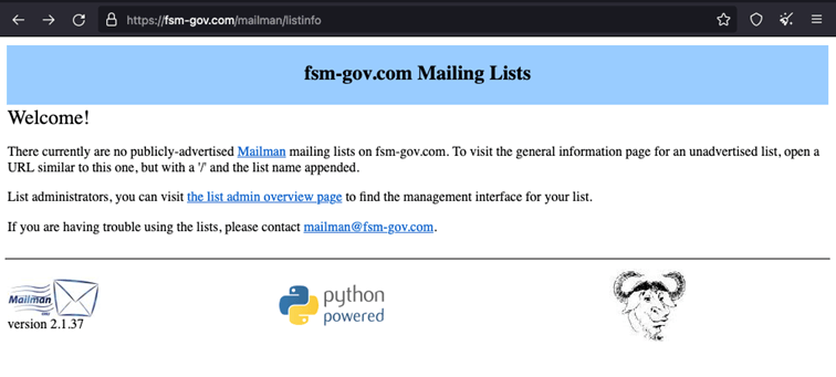 Figure 17 Mailman listinfo page 