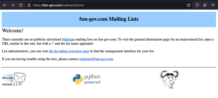 Figure 17 Mailman listinfo page