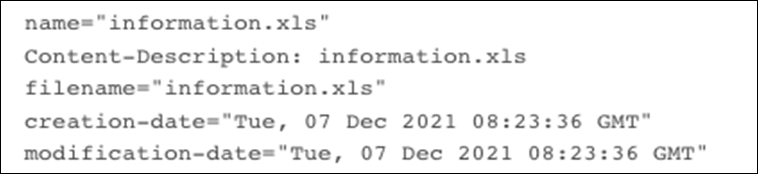 Figure 3 Email metadata related to the Excel attachment