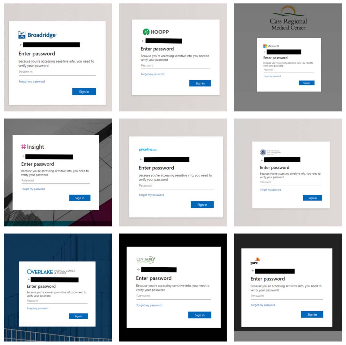 Figure 11 Sample phishing pages
