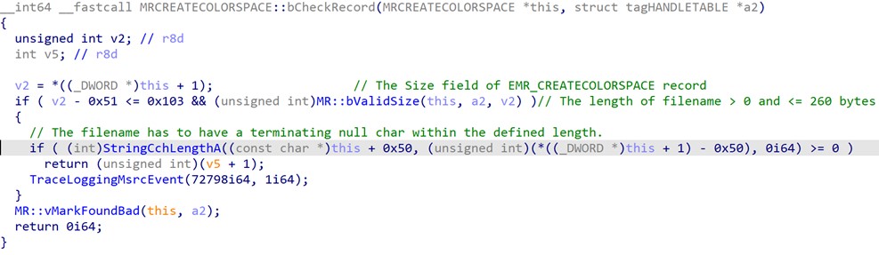 図 6 パッチ後の MRCREATECOLORSPACE::bCheckRecord