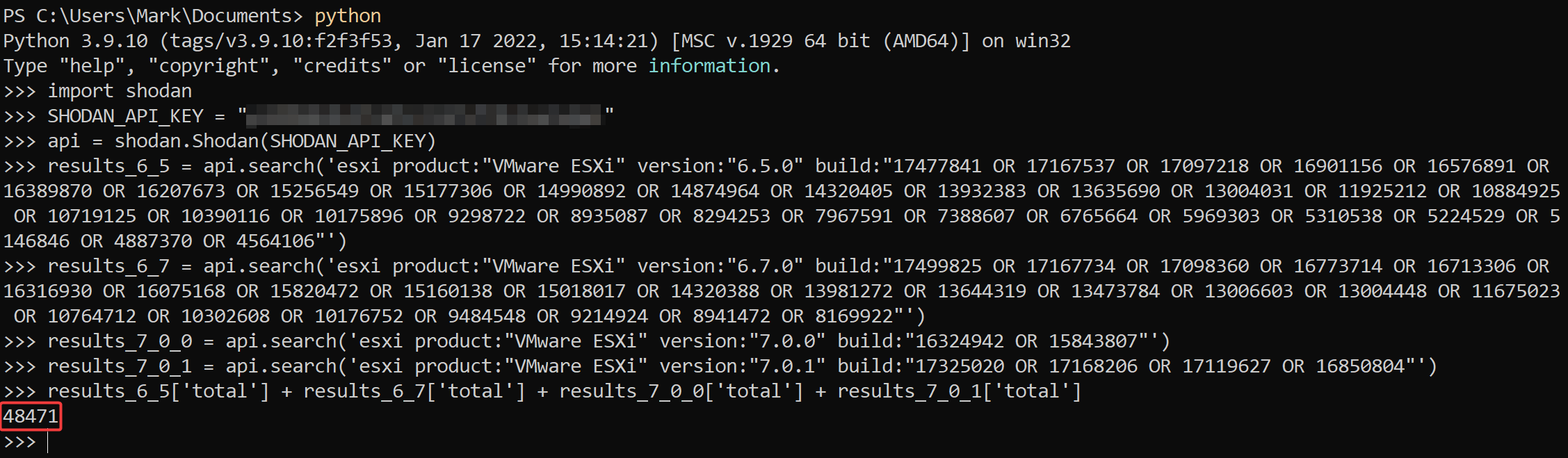 Figure 3: Shodan scan for vulnerable ESXi servers.