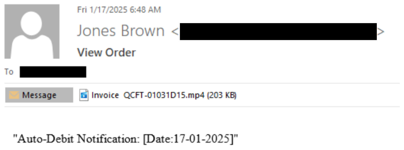 Figure 4: Vishing email with MP4 attachment