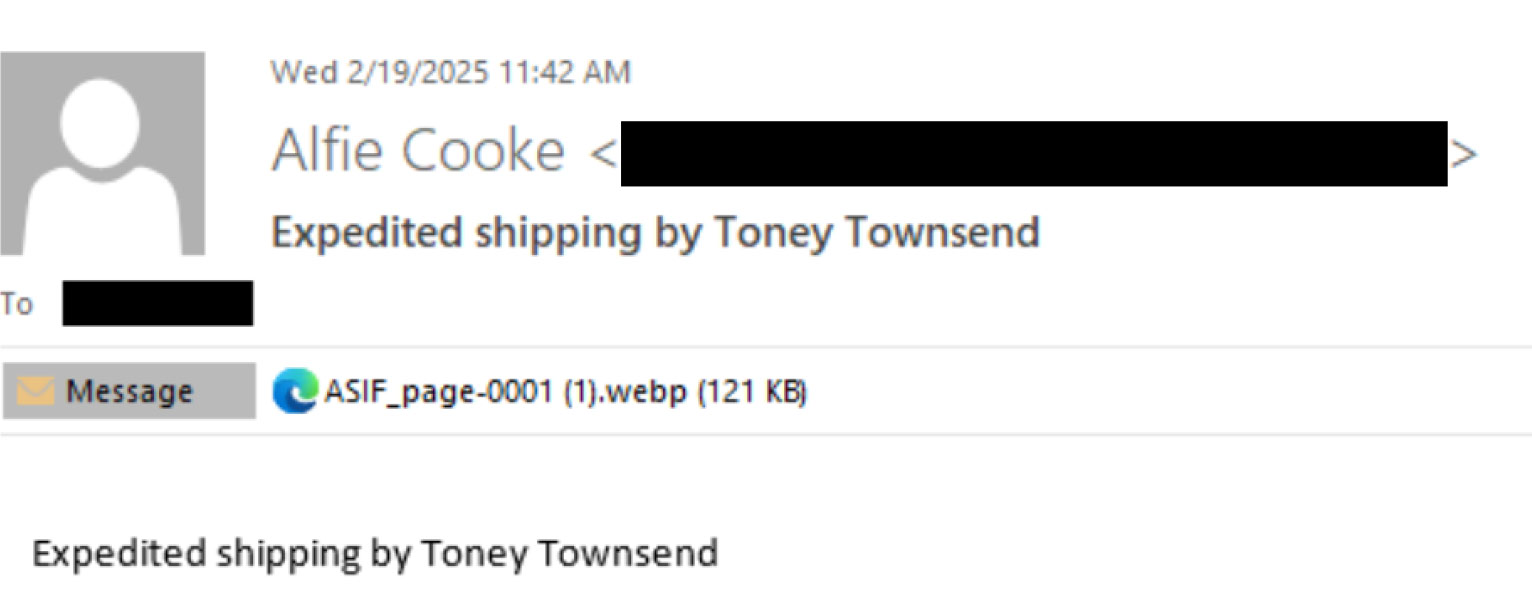 Figure 6: Vishing email with WebP attachment