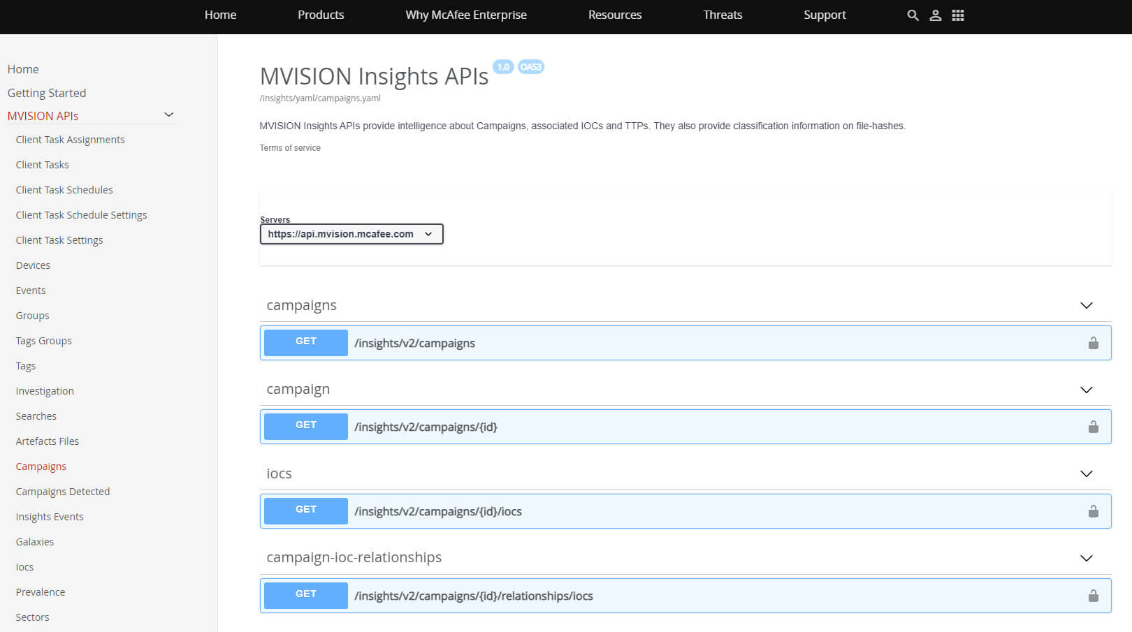 MVISION Insights API to pull Campaign Threat Intelligence for further correlation across data events.