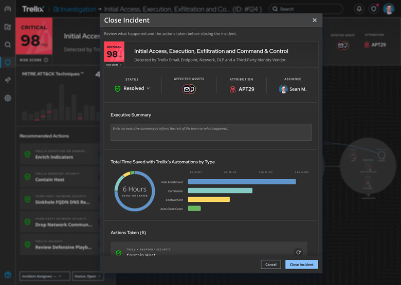 Trellix Helix provides guidance and next steps to guide customers through incident closuer