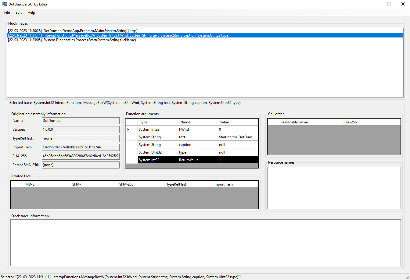 Figure 1 - DotDumperGUI's interface