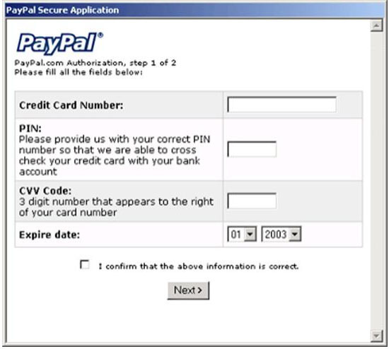 Figure 2. Mimail virus originated from an email claiming to be from PayPal,
Image Source: https://www.sqasolar.org.uk/solar/material/IS01CGCD/page_32.htm