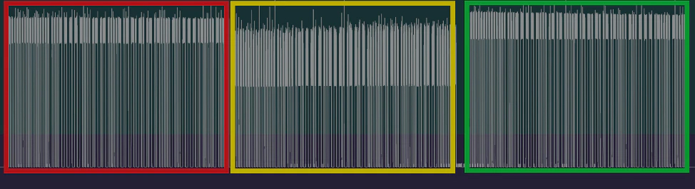 One full message captured, each color is a different frequency