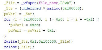 WhisperGate's wiper's pseudocode to overwrite the first megabyte with 0xCC