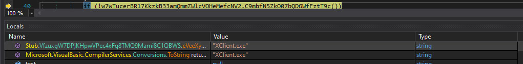 Figure 15: Decryption of strings Xclient.exe