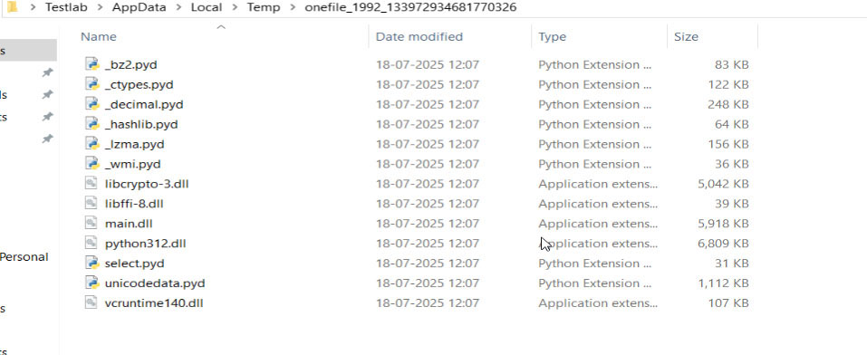Figure 8: Files dropped on main.exe execution