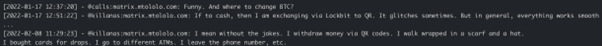 Figure 17 Killanas advising he exchanges BTC to QR codes through LockBit