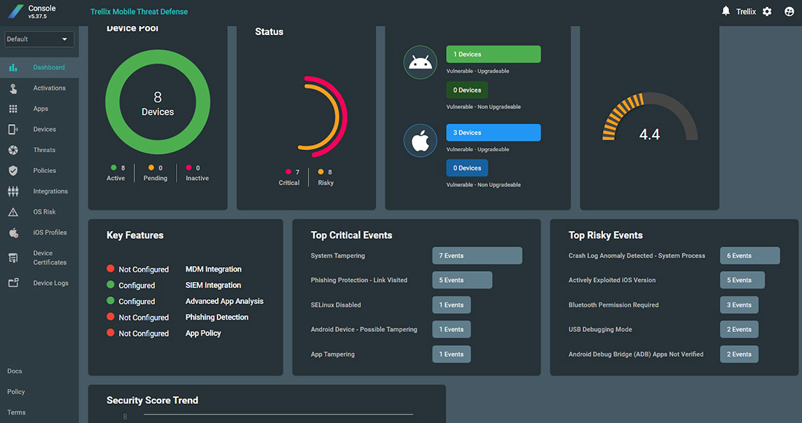 Screenshot of Trellix Mobile Security application