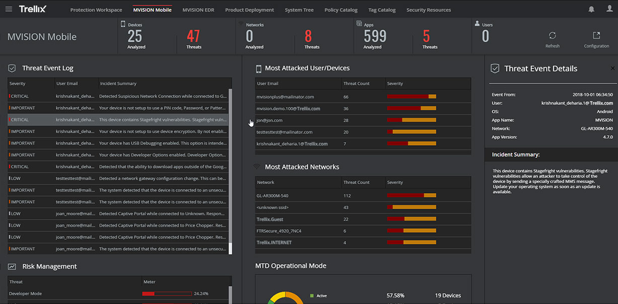 Screenshot of Trellix Mobile Security application