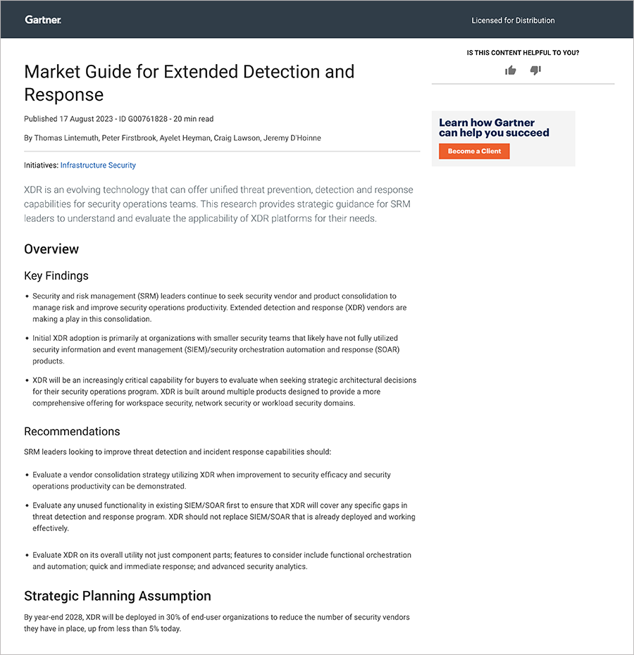 Cover of IDC Report: Maturing Endpoint Risk Management Leads to XDR Success