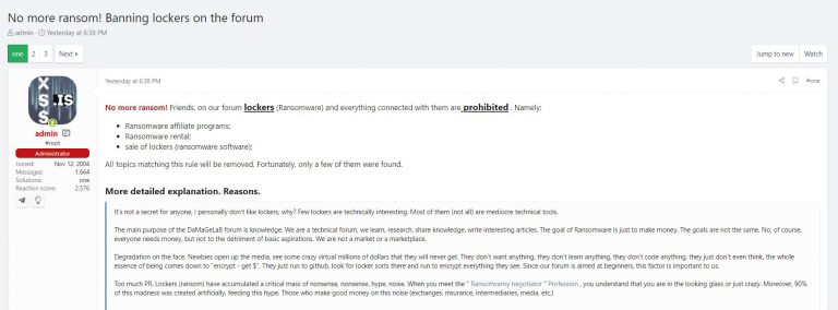 The Admin of XSS calling for the ban on Ransomware