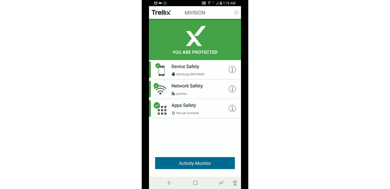 Vue du statut de sécurité sur un mobile.