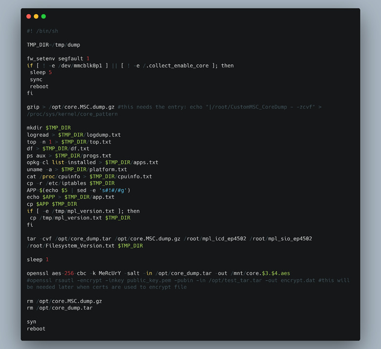 Custom core dump handler.
