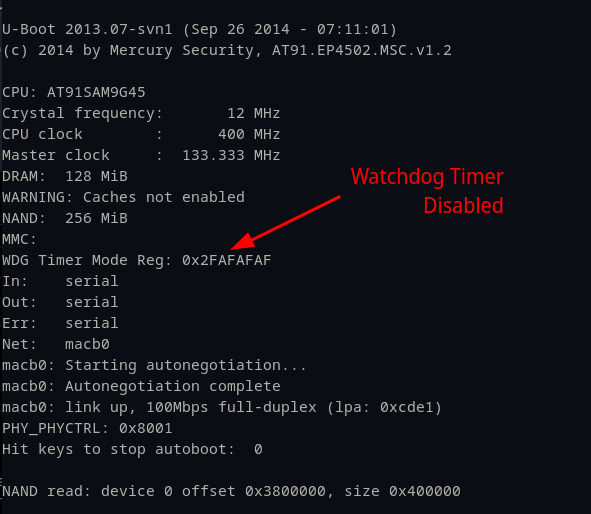 Watchdog timer disabled.