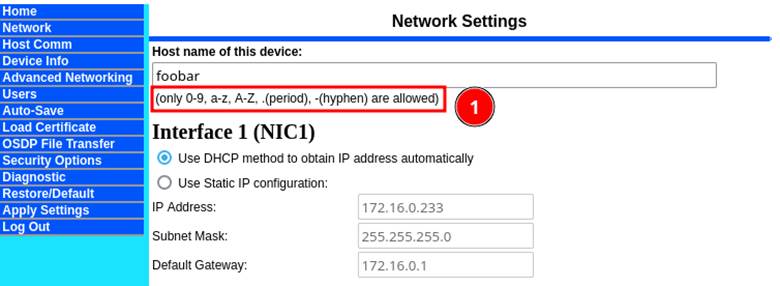 Restricted characters for hostname