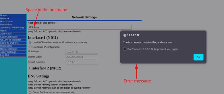 Error message when trying to include a 