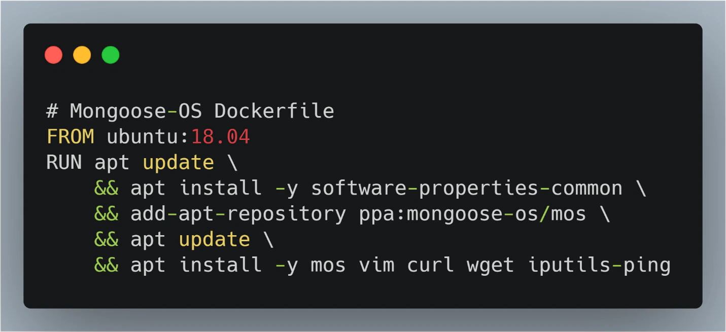 Figure 16. Docker file used to create mos