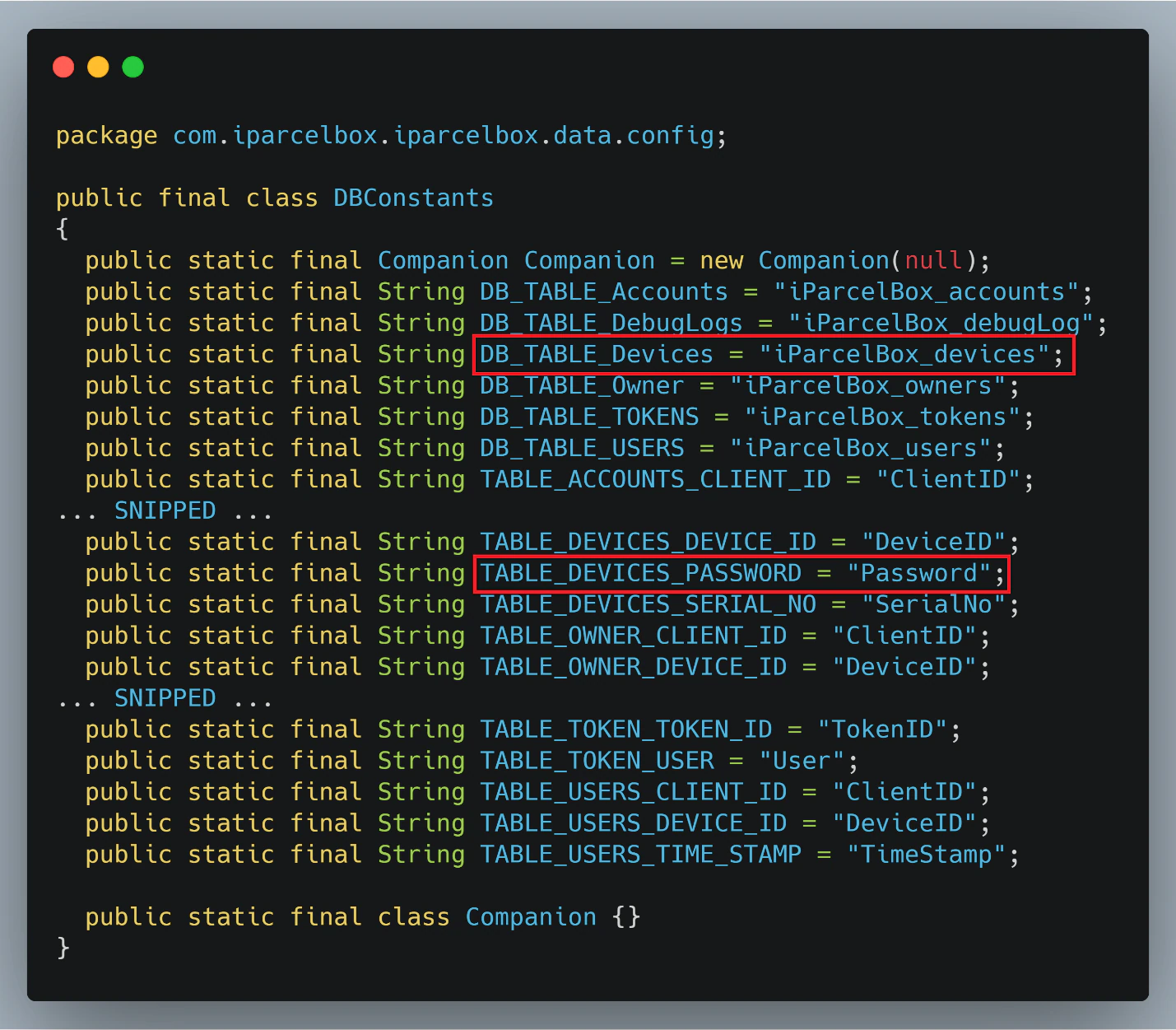 Figure 33. Constants file from APK
