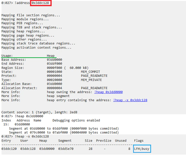 Figure 10: WinDbg address space analysis from a student PC