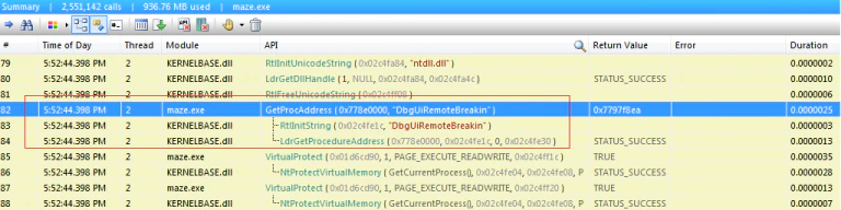 FIGURE 11. GET DBGUIREMOTEBREAKIN USING GETPROCADDRESS TO AVOID HAVING A DEBUGGER ATTACK IT