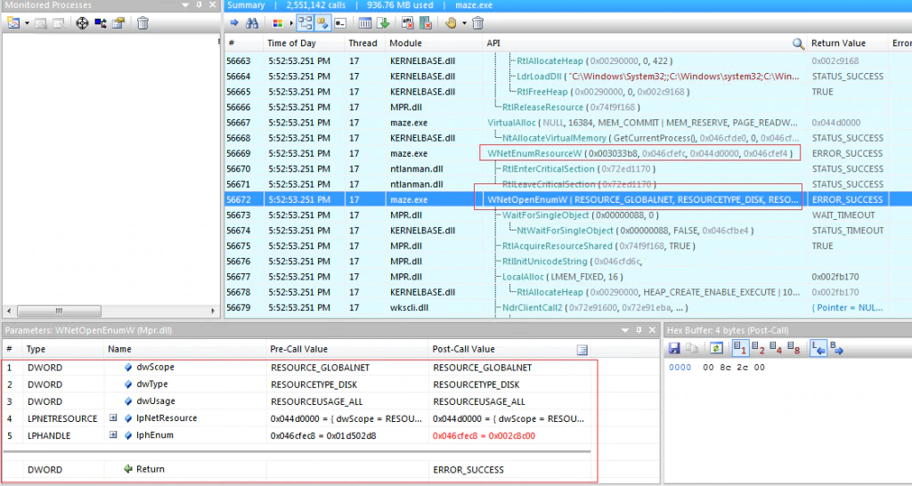 FIGURE 18. ENUMERATING THE NETWORK RESOURCES OF THE DISK TO CRYPT FILES INSIDE OF THEM