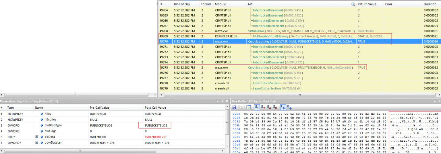 FIGURE 19. EXPORT OF THE RSA PUBLIC KEY BLOB GENERATED IN RUNTIME