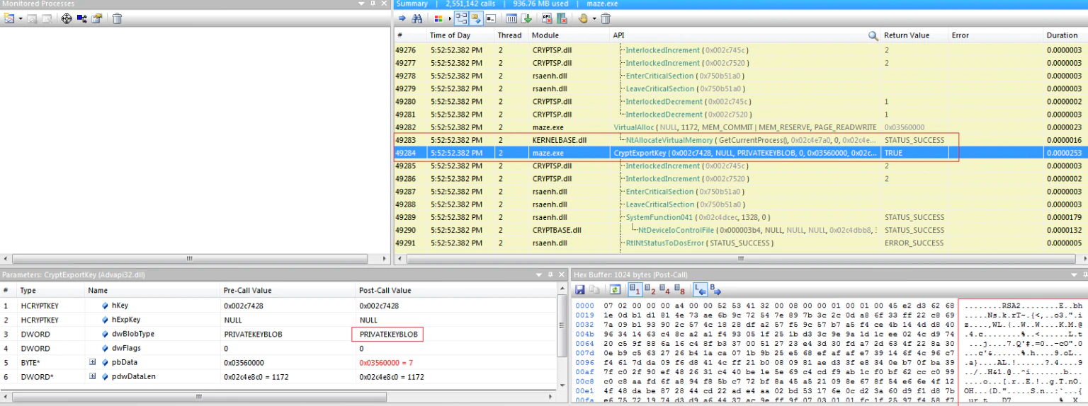 FIGURE 20. EXPORT OF THE RSA PRIVATE KEY BLOB GENERATED IN RUNTIME