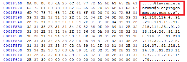 FIGURE 26. C2C IP ADDRESSES EXTRACTED FROM THE MEMORY