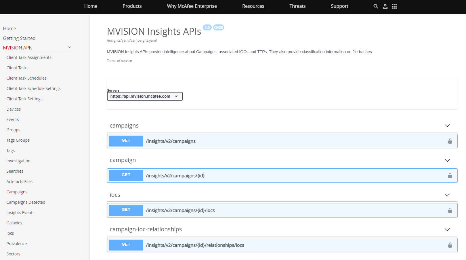 MVISION Insights API to pull Campaign Threat Intelligence for further correlation across data events.