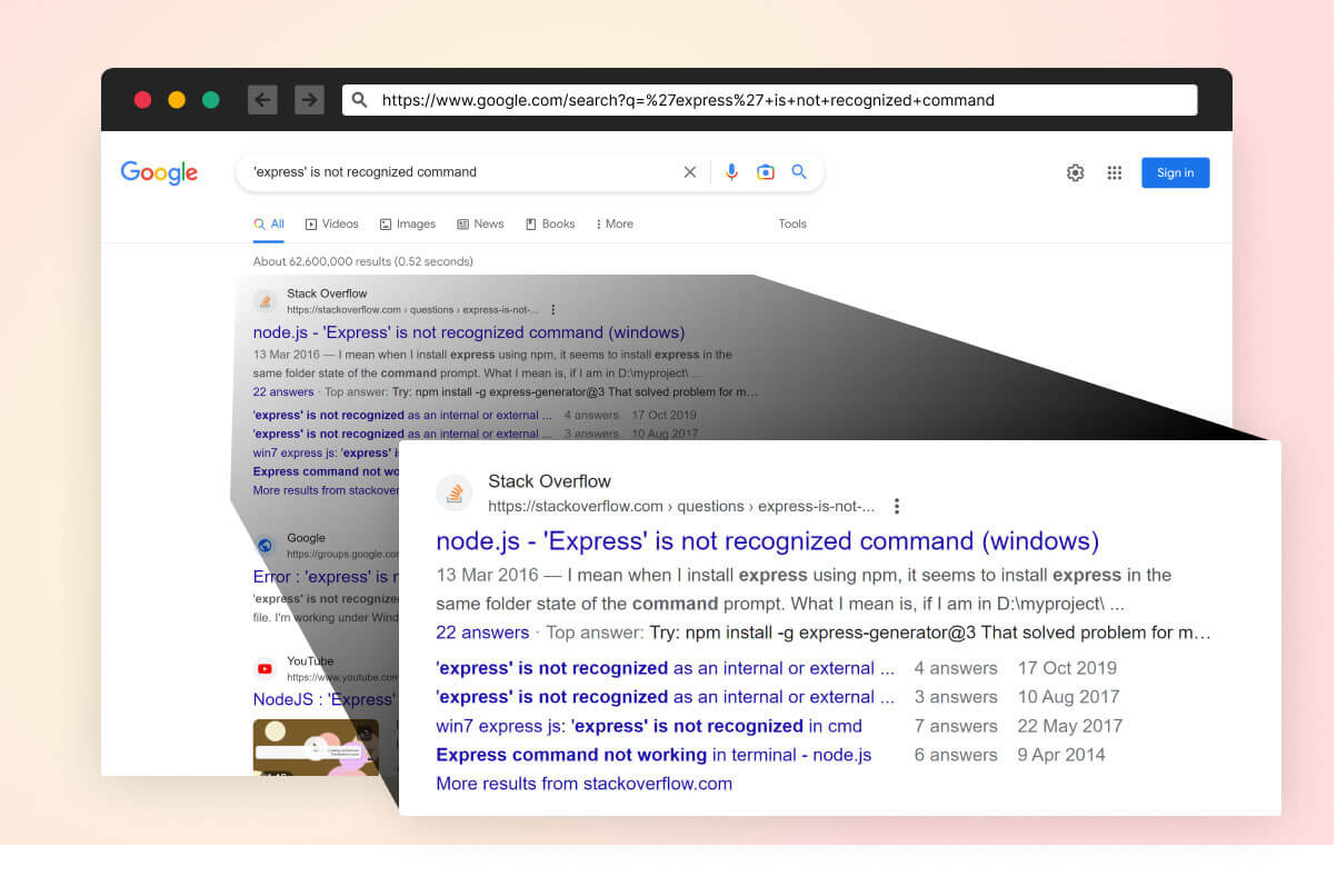 図4:Google検索エンジンでエラーを検索したスクリーンショット